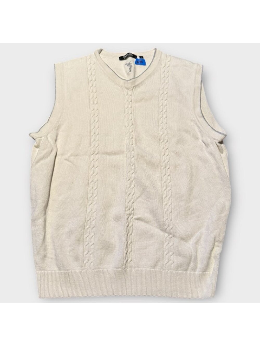 Cypress Links Golf Mens Large Pullover Sweater Vest Cream Grey Cable Knit Cotton